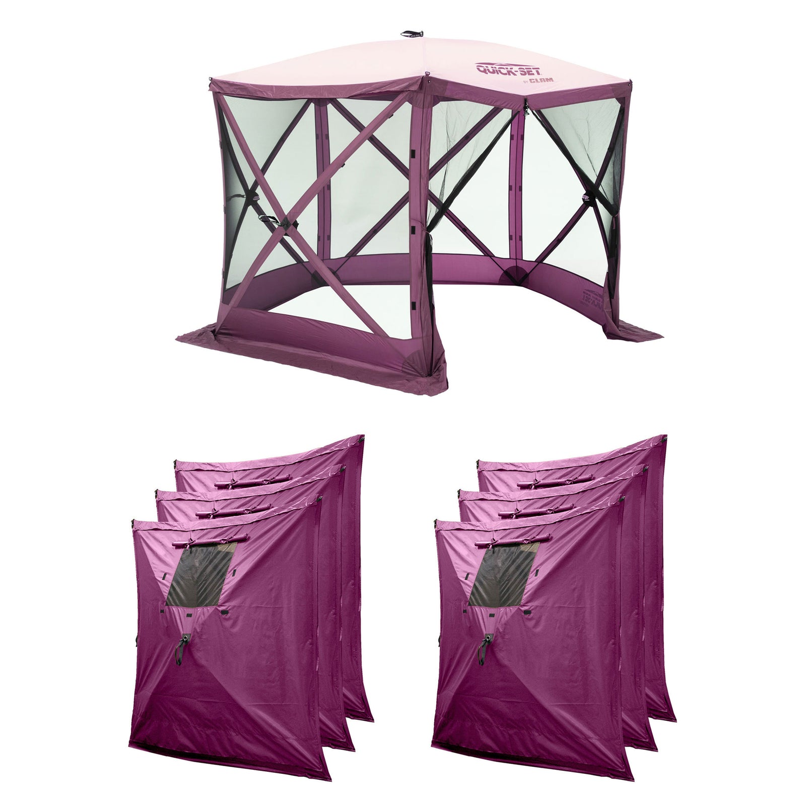 CLAM Quick Set Venture 9x9 Ft Shelter + CLAM Quick Set Tent, Plum (2 Pack) - VMInnovations