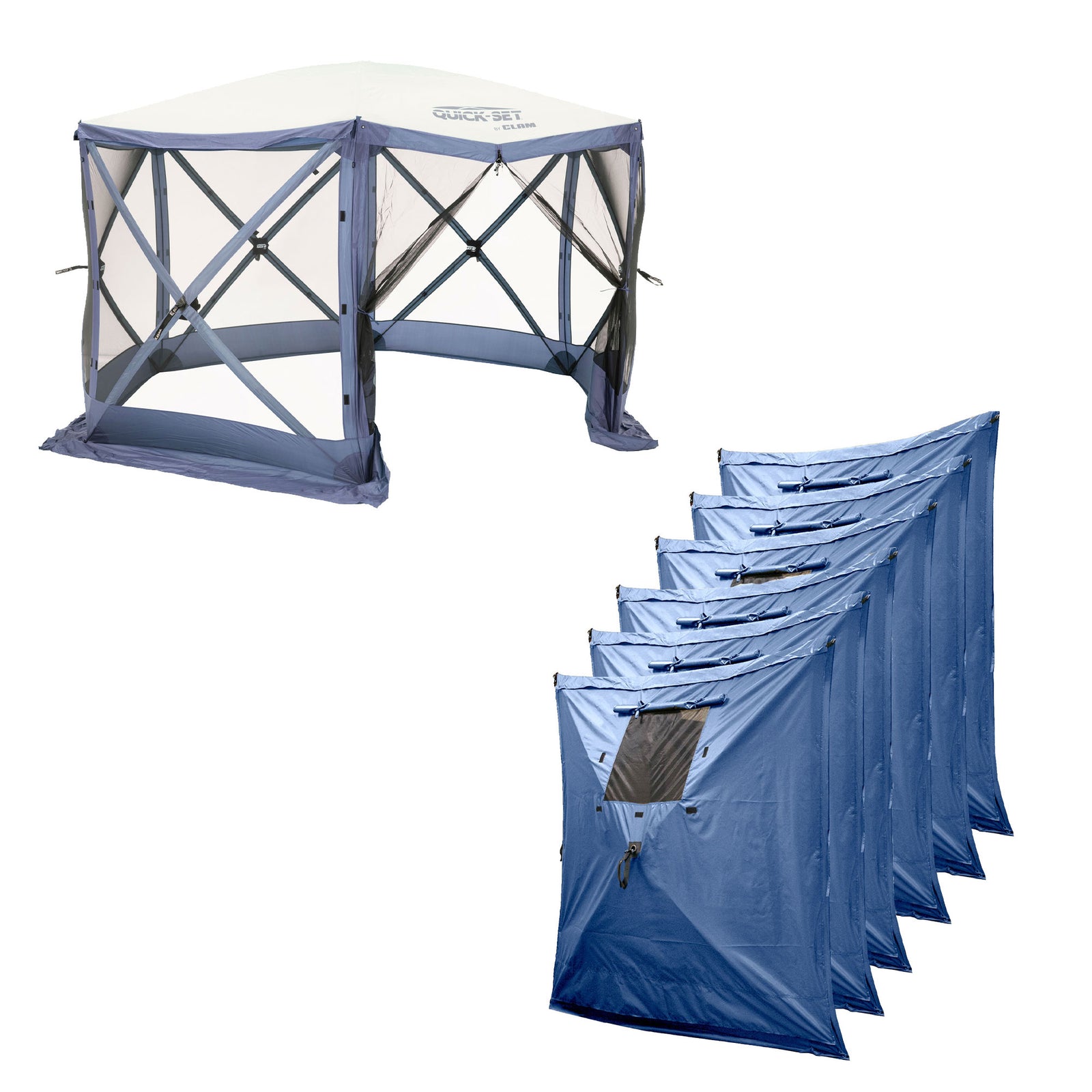 CLAM Quick Set Escape Canopy, Blue + Clam Quick Set Screen Hub, Blue (2 Pack) - VMInnovations
