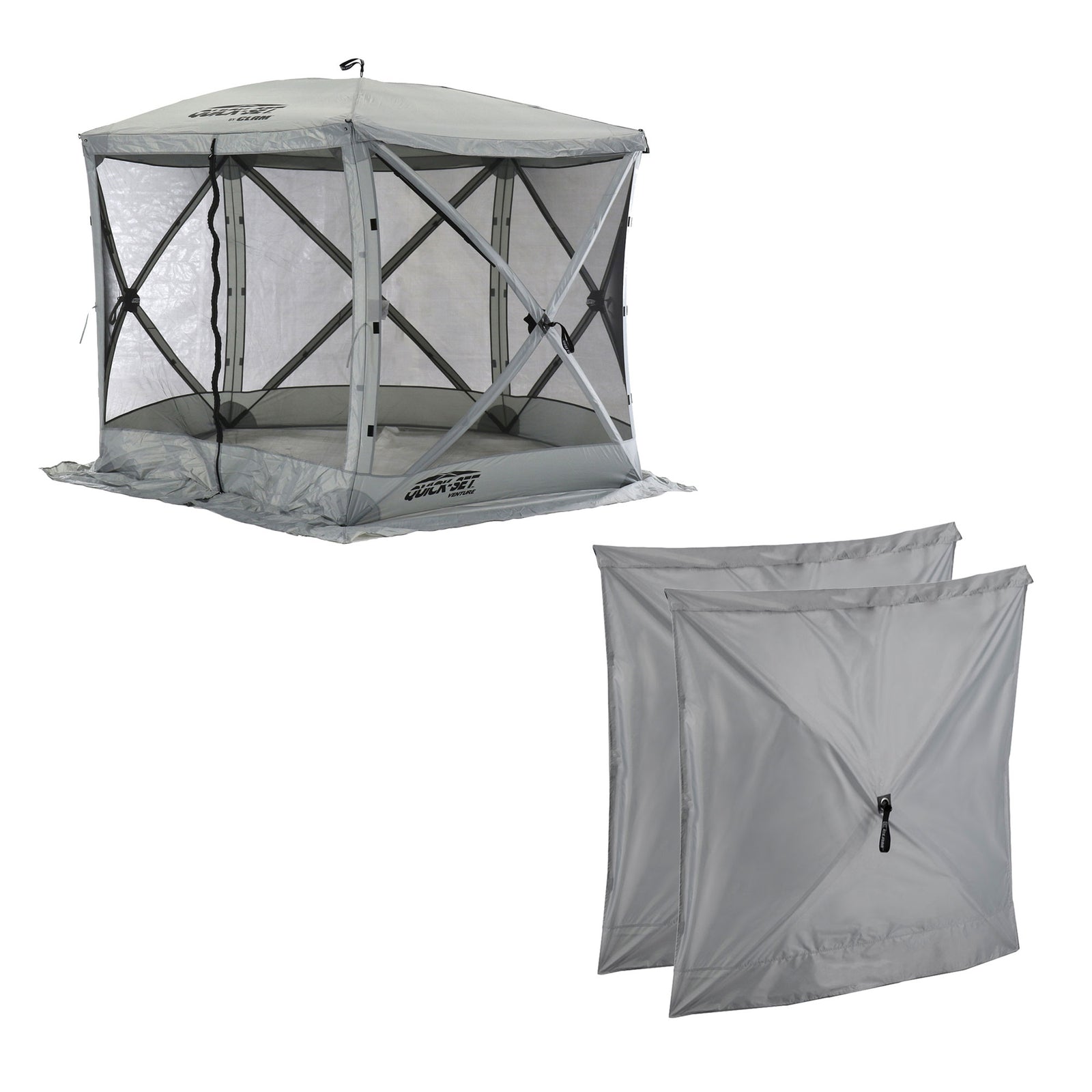 CLAM Quick Set Venture Canopy Shelter + CLAM Quick Set Screen, Gray (2 Pack) - VMInnovations