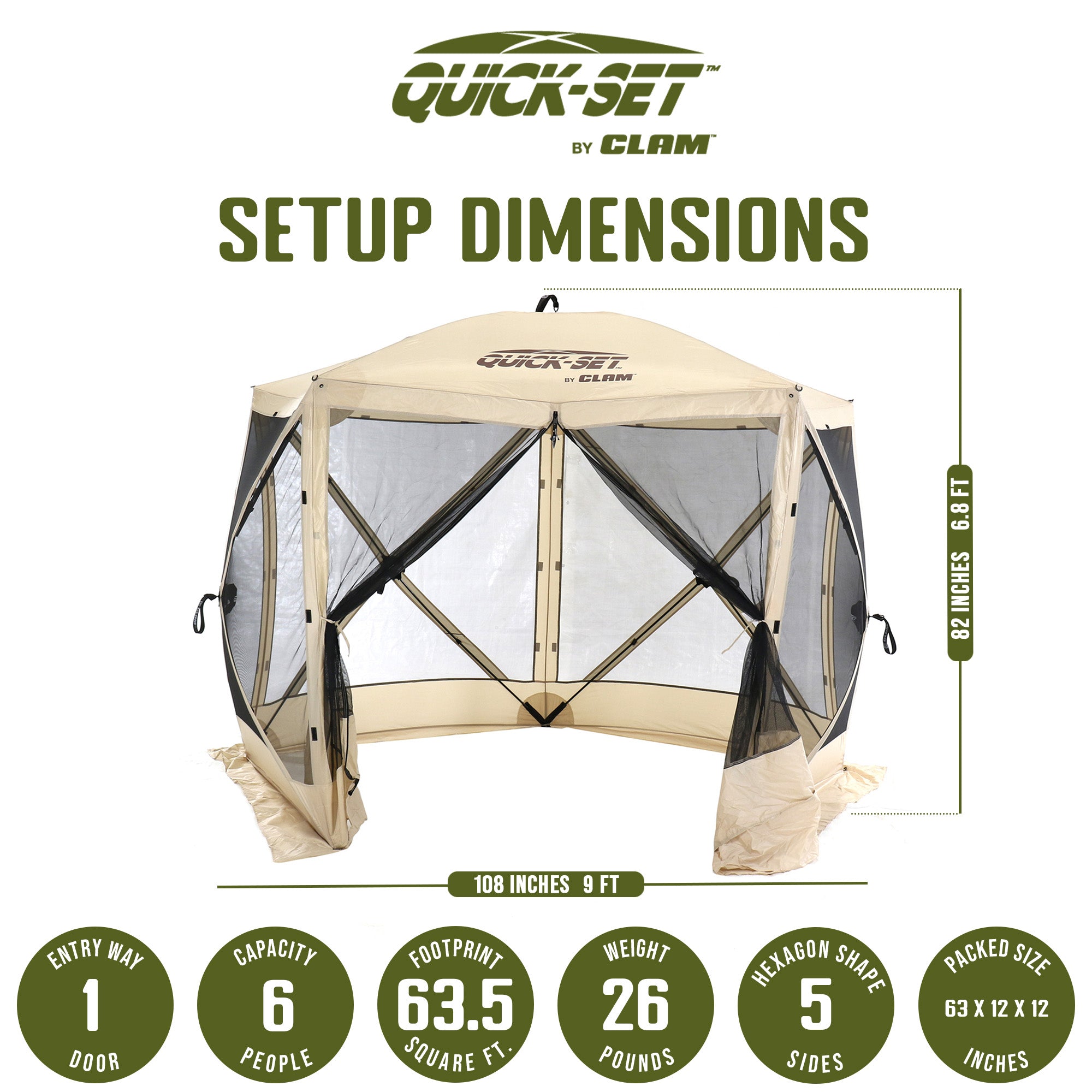 CLAM Quick Set Venture Canopy with Clam Quick Set Screen Hub Tent, Tan (2 Pack) - VMInnovations