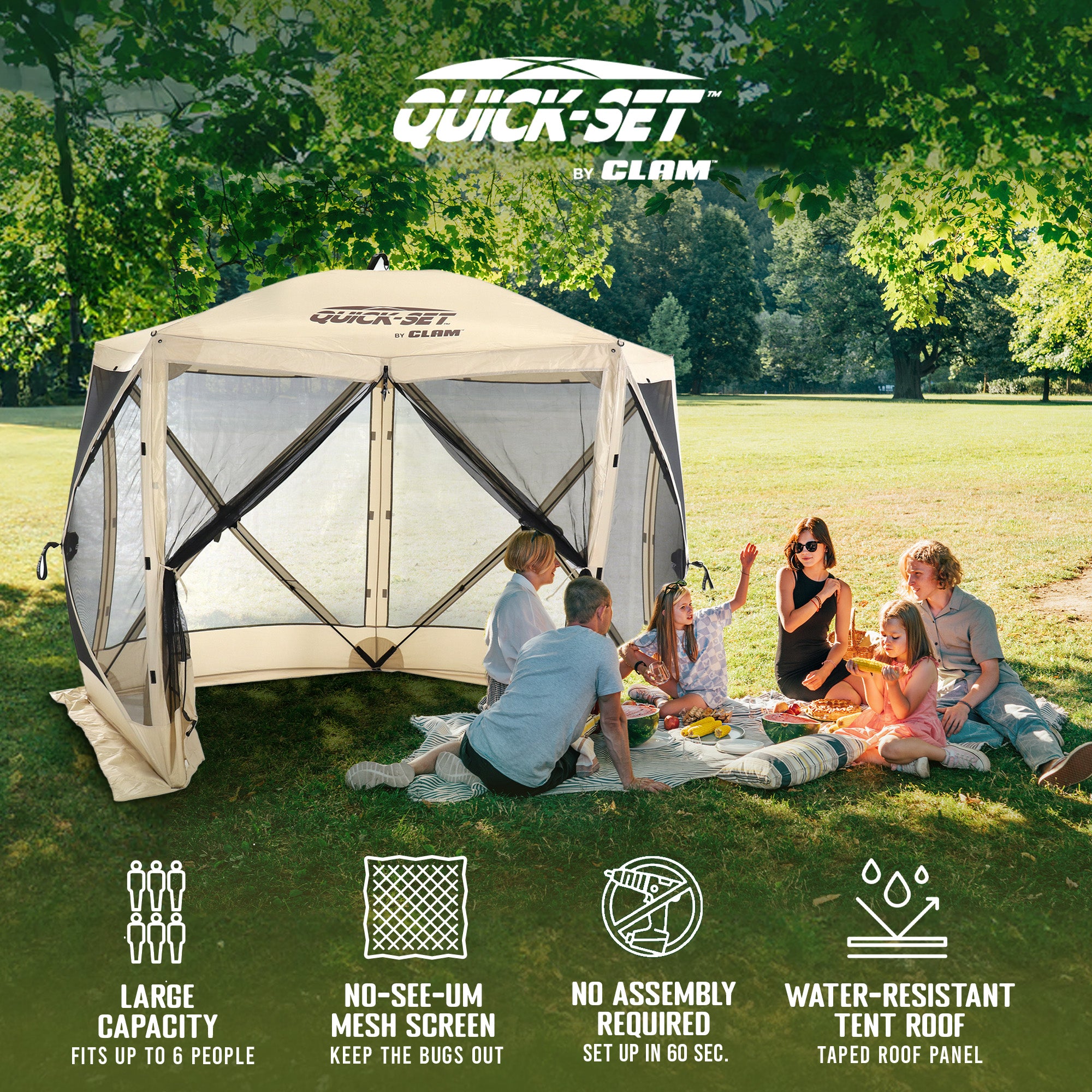 CLAM Quick Set Venture Canopy with Clam Quick Set Screen Hub Tent, Tan (2 Pack) - VMInnovations