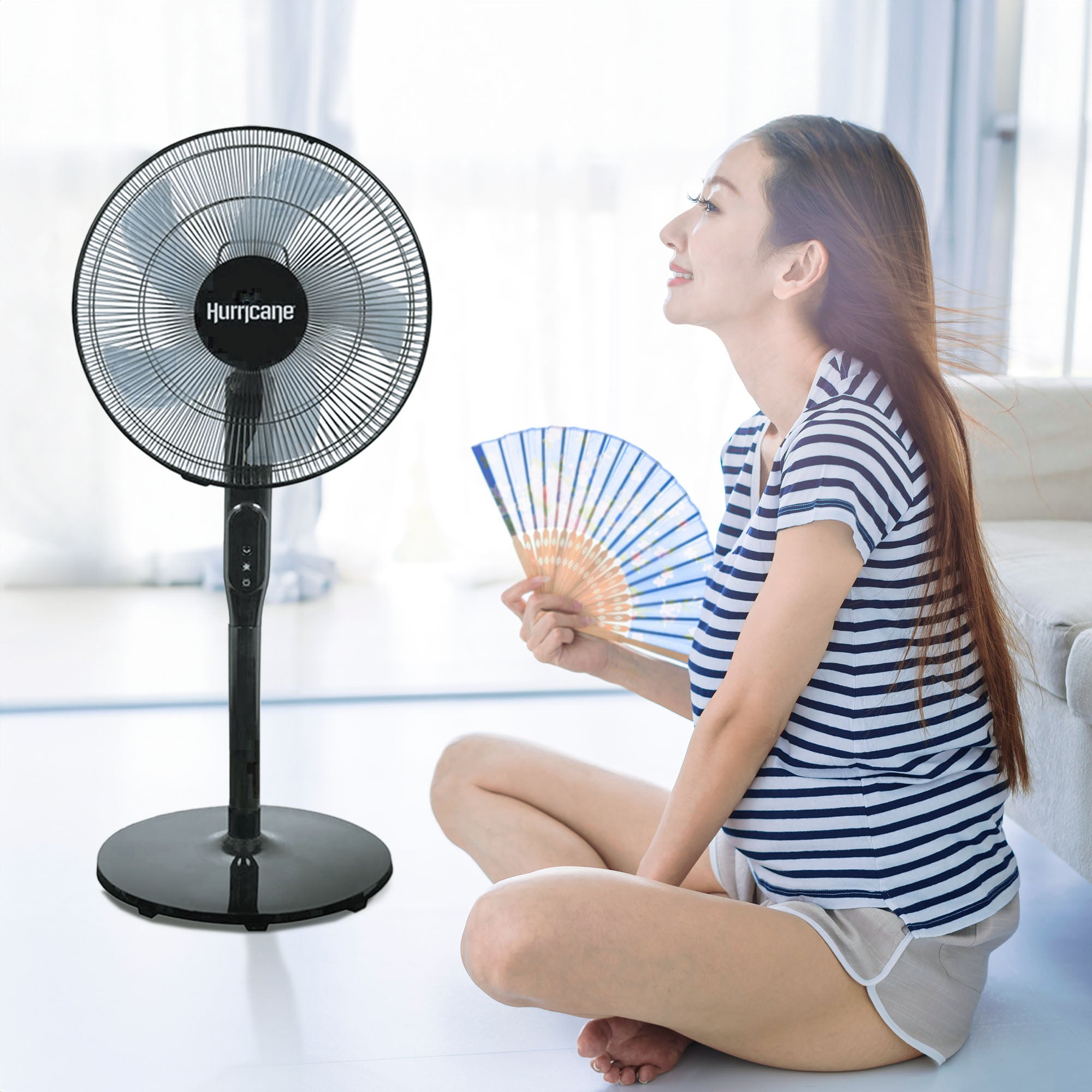 Hurricane 2 Pack 16" Energy Efficient Adjustable Standing Fan, 12 Speed Settings - VMInnovations