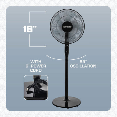 Hurricane 16 Inch Energy Efficient Adjustable Standing Fan w/12 Speed Settings