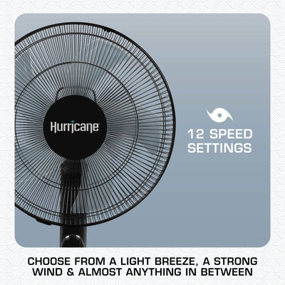 Hurricane 16 Inch Energy Efficient Adjustable Standing Fan w/12 Speed Settings