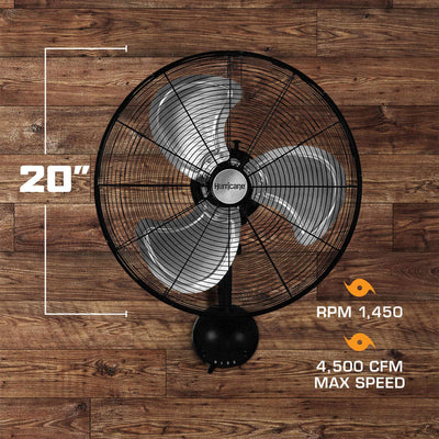 Hurricane 20" Pro Metal Wall Mount Heavy Duty Hydroponics Fan, Black (Open Box)