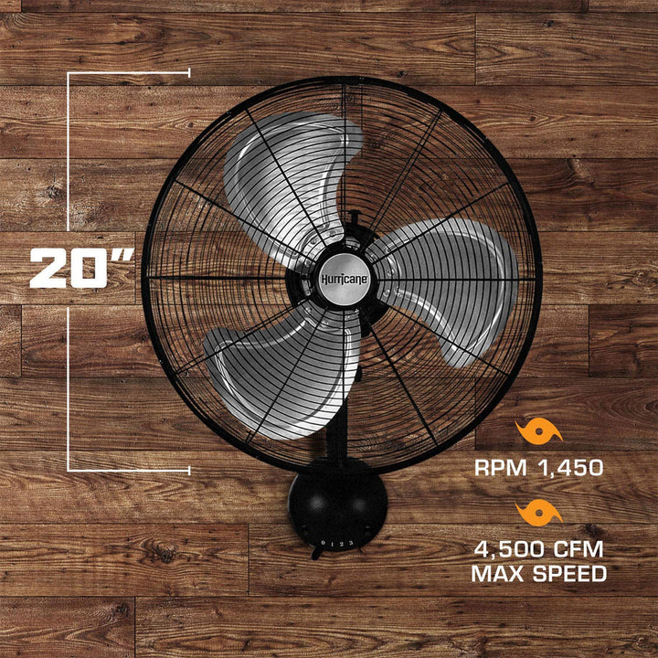 Hurricane 20" Pro Series Wall Mount Heavy Duty Hydroponics Fan, Black (Open Box)