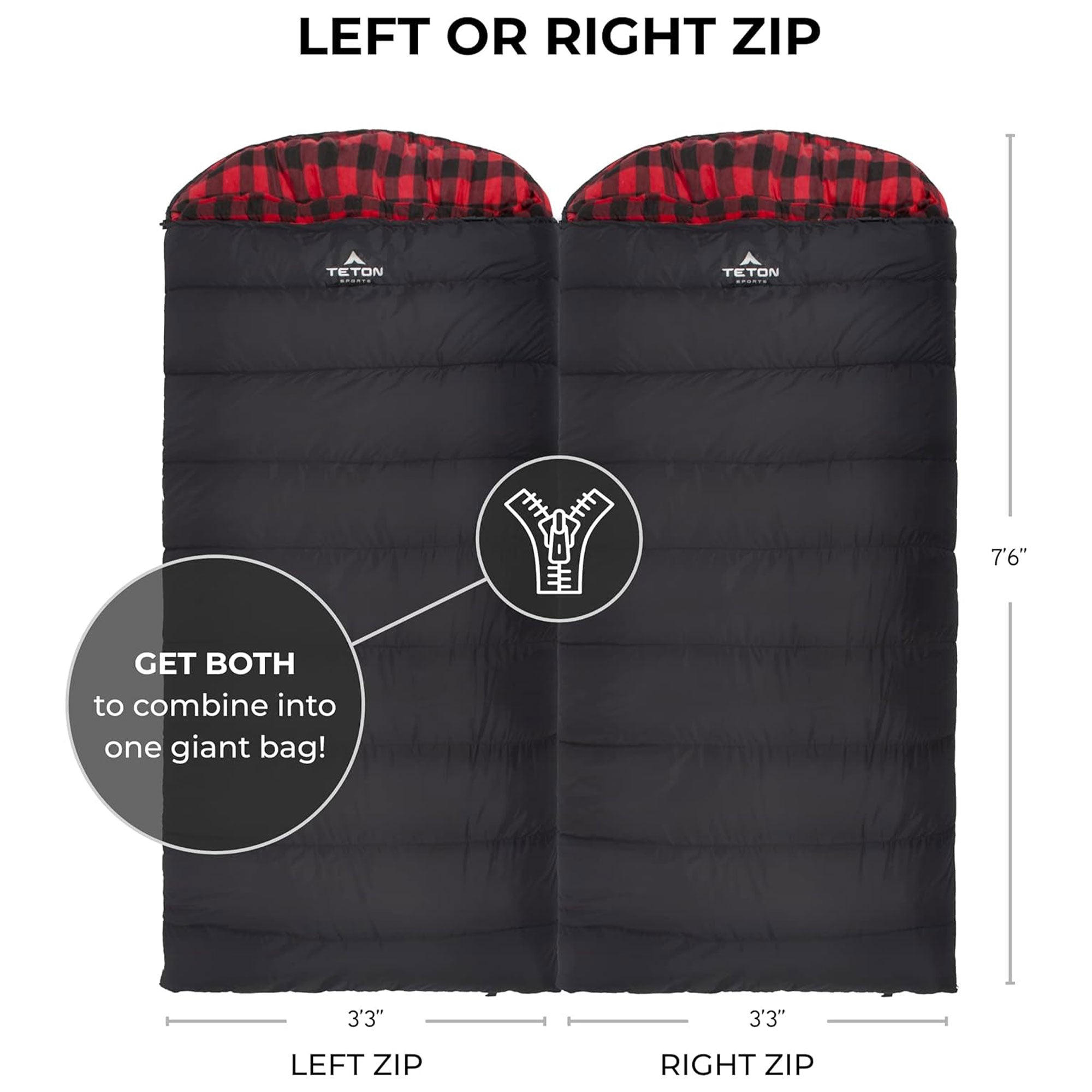 TETON Sports Celsius XXL 0 Degree Right Zipper Sleeping Bag for Camping, Black - VMInnovations
