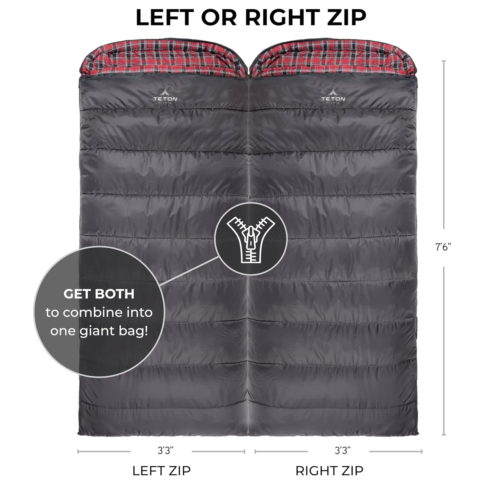 TETON Sports Celsius XXL 0 Degree Left Zipper Sleeping Bag for Camping, Gray - VMInnovations