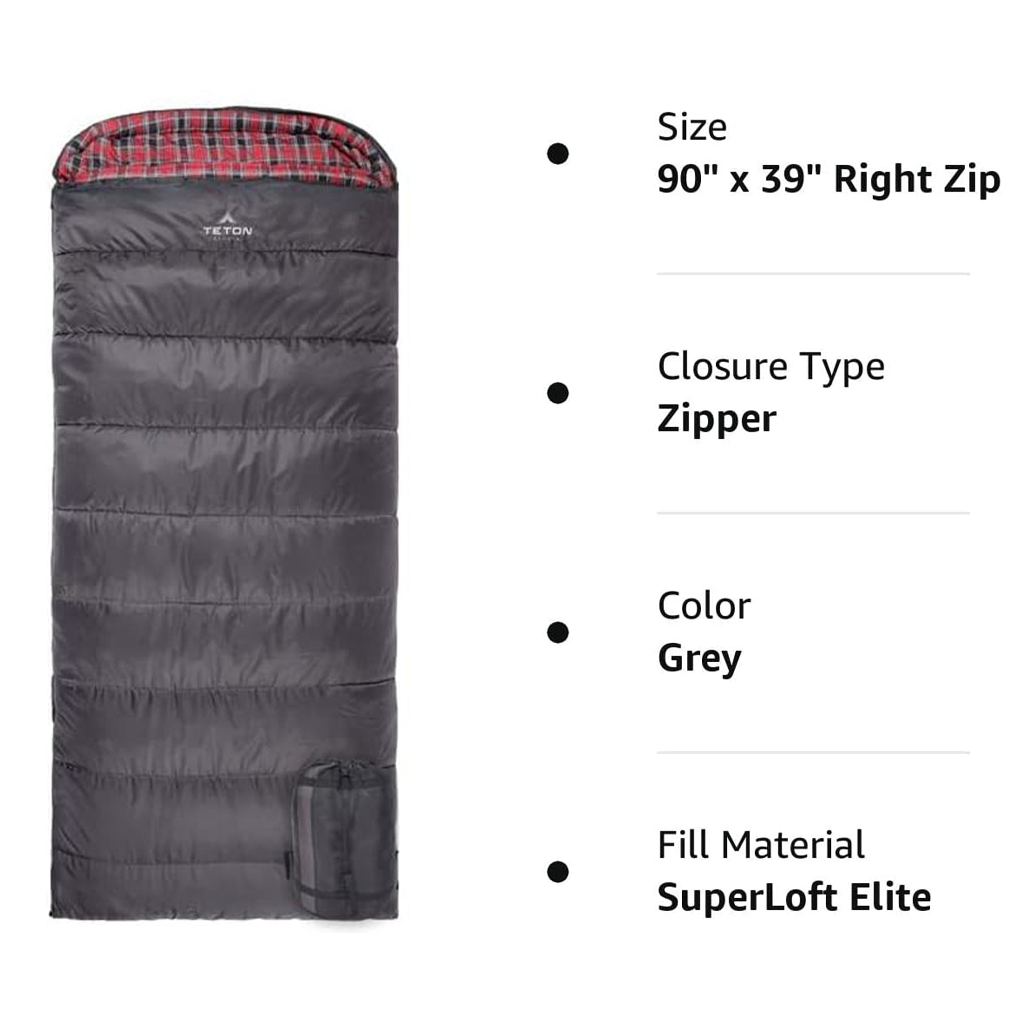 TETON Sports Celsius XXL 0 Degree Right Zipper Sleeping Bag for Camping, Gray - VMInnovations