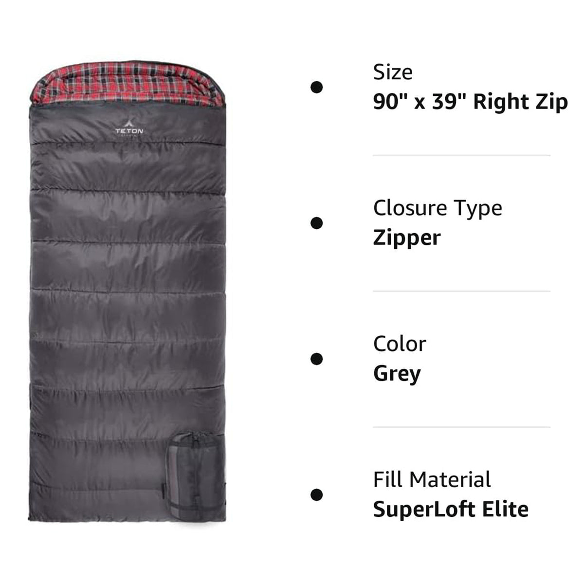 TETON Sports XXL 0 Degree Right Zipper Sleeping Bag for Camping, Gray (Open Box)