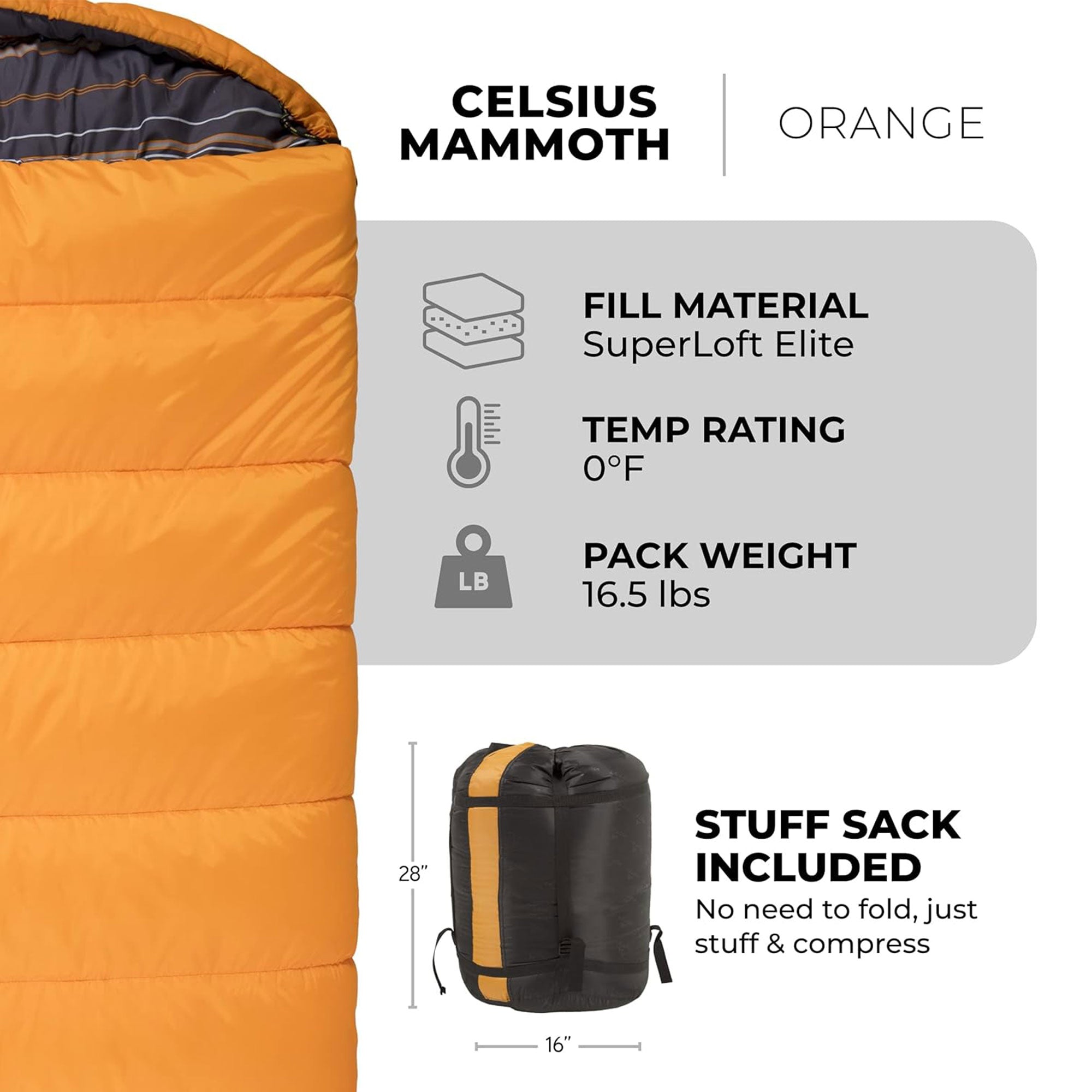TETON Sports Mammoth 0 Degree Warm Sleeping Bags for Camping & Base Camp, Orange