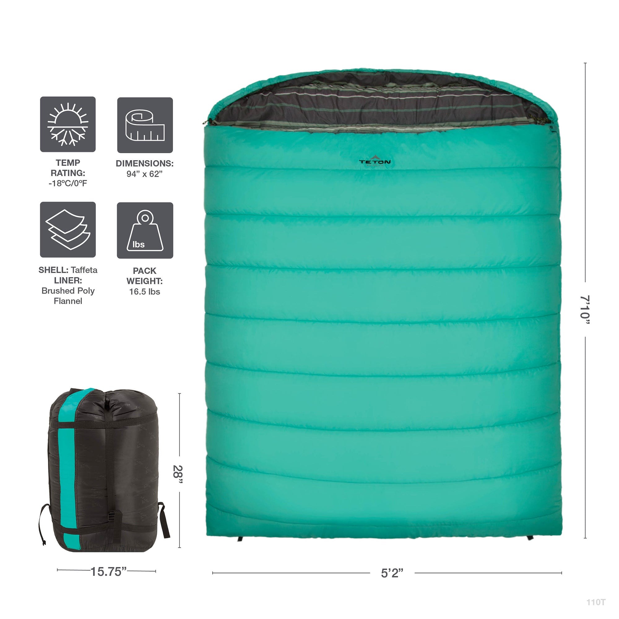 TETON Sports Mammoth 0 Degree Warm Sleeping Bags for Camping & Base Camp, Teal - VMInnovations