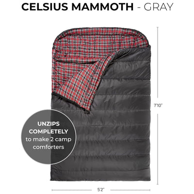 TETON Sports Mammoth 20 Degree Warm Sleeping Bags for Camping  Gray (Open Box)