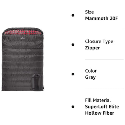 TETON Sports Mammoth 20 Degree Warm Sleeping Bags for Camping  Gray (Open Box)