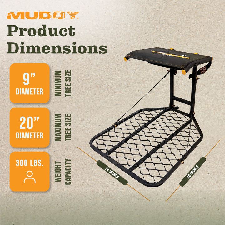 Muddy The Boss Hang On Hunting Tree Stand Platform & Flip Up Shooting Rail Rest
