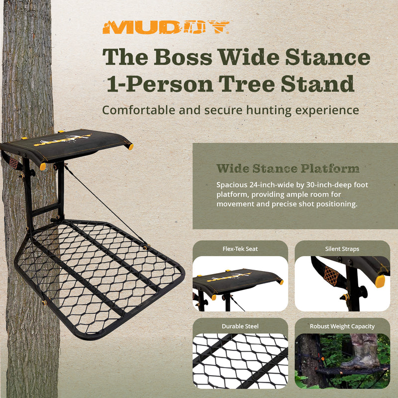 Muddy The Boss Hang On Hunting Tree Stand Platform & Flip Up Shooting Rail Rest