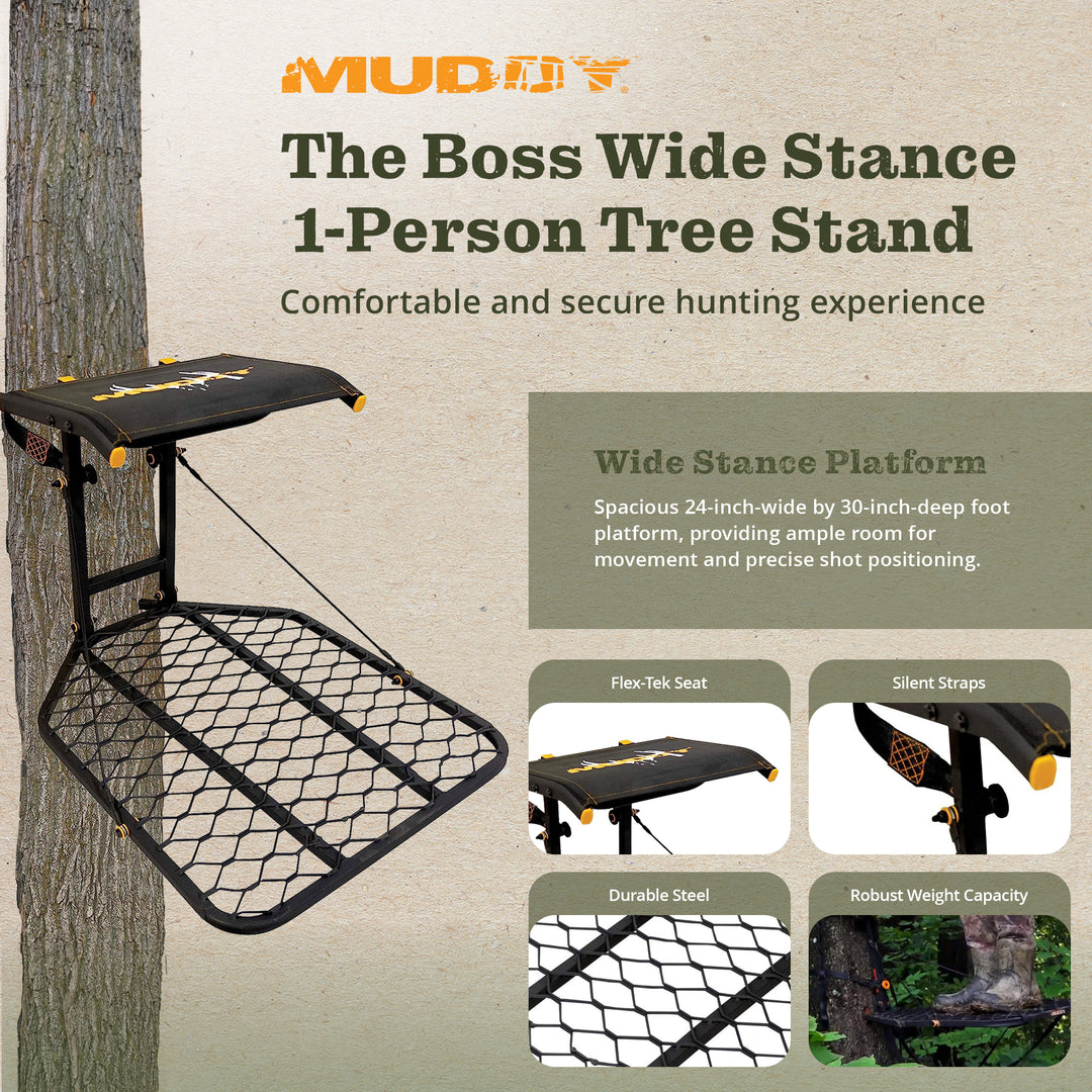 The Boss Wide Stance Hang On 1 Person Deer Hunting Tree Stand Platform (Used) - VMInnovations