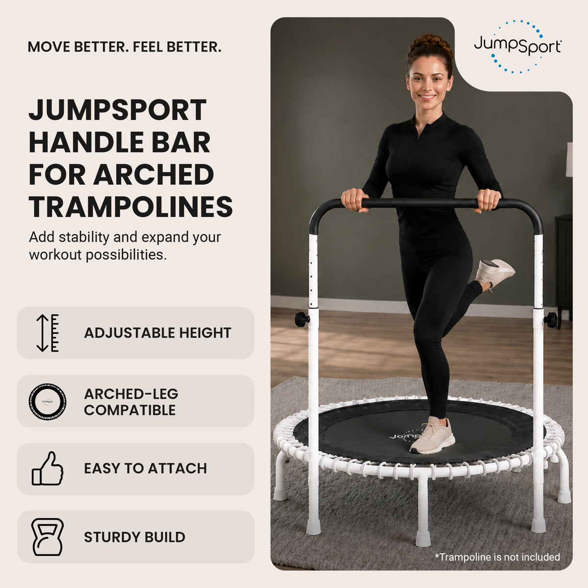 JumpSport 39" Exercise Handle Bar for Fitness Arched Leg Trampolines (Open Box)
