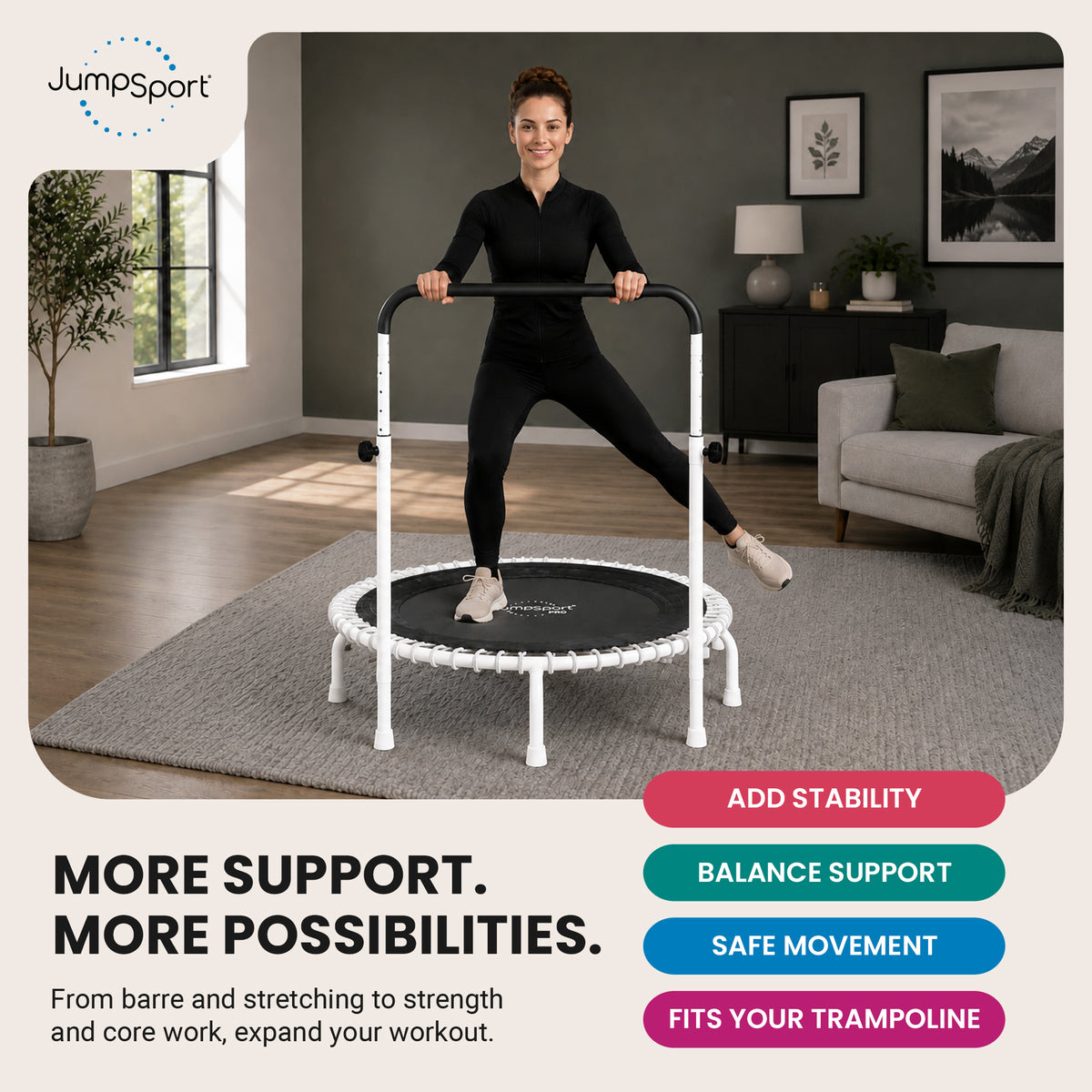 JumpSport 39" Handle Bar for Fitness Arched Leg Trampolines, White (Used)
