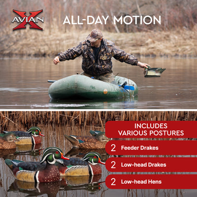 Avian X Topflight Wood Ducks, Realistic Floating Decoys, 6 Pack, Multicolor