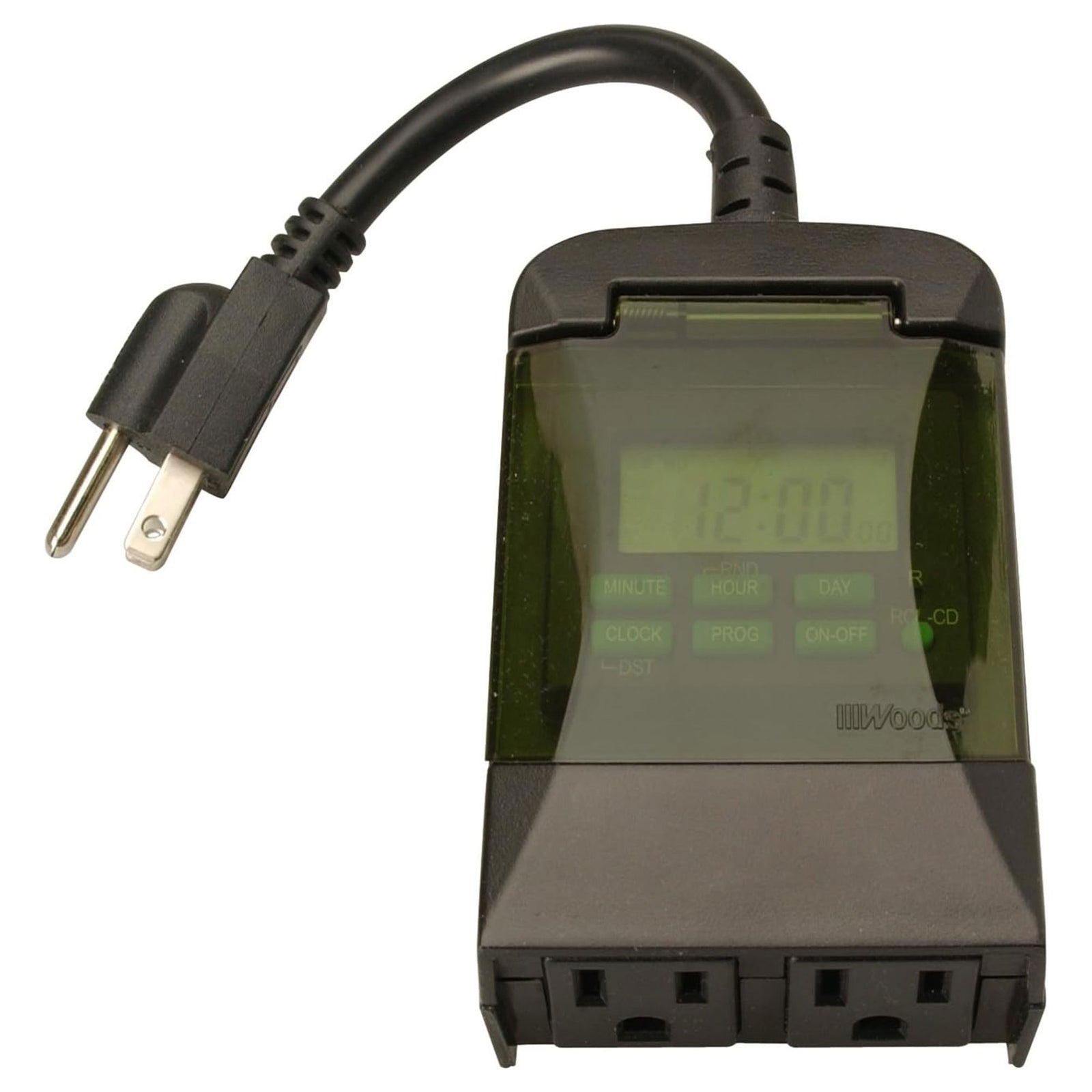 Woods 0.5 Horsepower Heavy Duty Outdoor 7 Day Digital 2 Outlet Timer, Black - VMInnovations