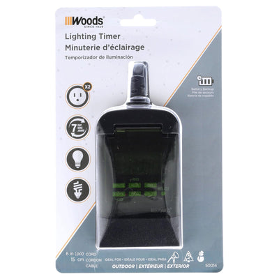 Woods 0.5 Horsepower Heavy Duty 7 Day Digital 2 Outlet Timer, Black (Open Box) - VMInnovations