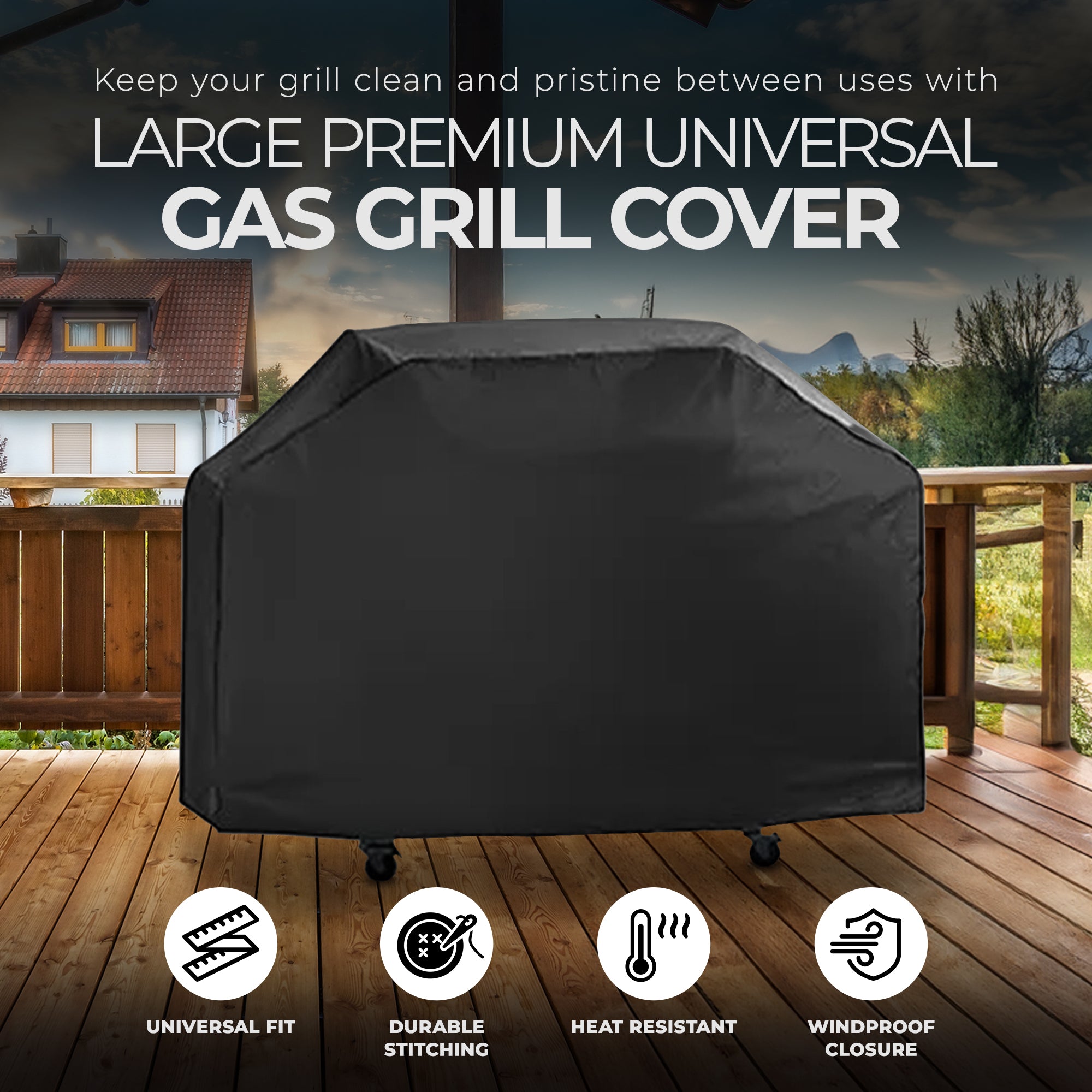 Grill Zone 65 x 20 x 45" Large Premium Universal BBQ Gas Grill Cover, Black - VMInnovations