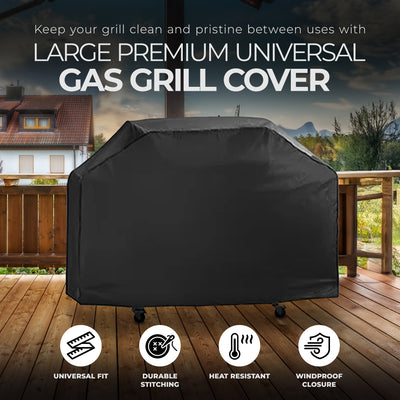 Grill Zone 65 x 20 x 45" Large Premium Universal BBQ Gas Grill Cover, Black - VMInnovations