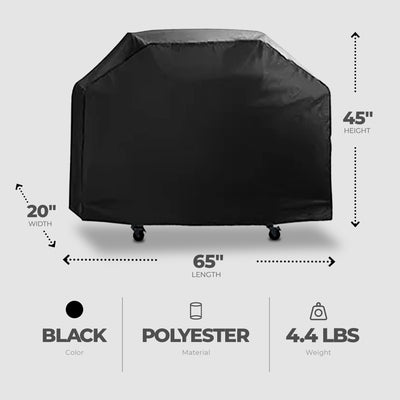 Grill Zone 65 x 20 x 45" Large Premium Universal BBQ Gas Grill Cover, Black - VMInnovations