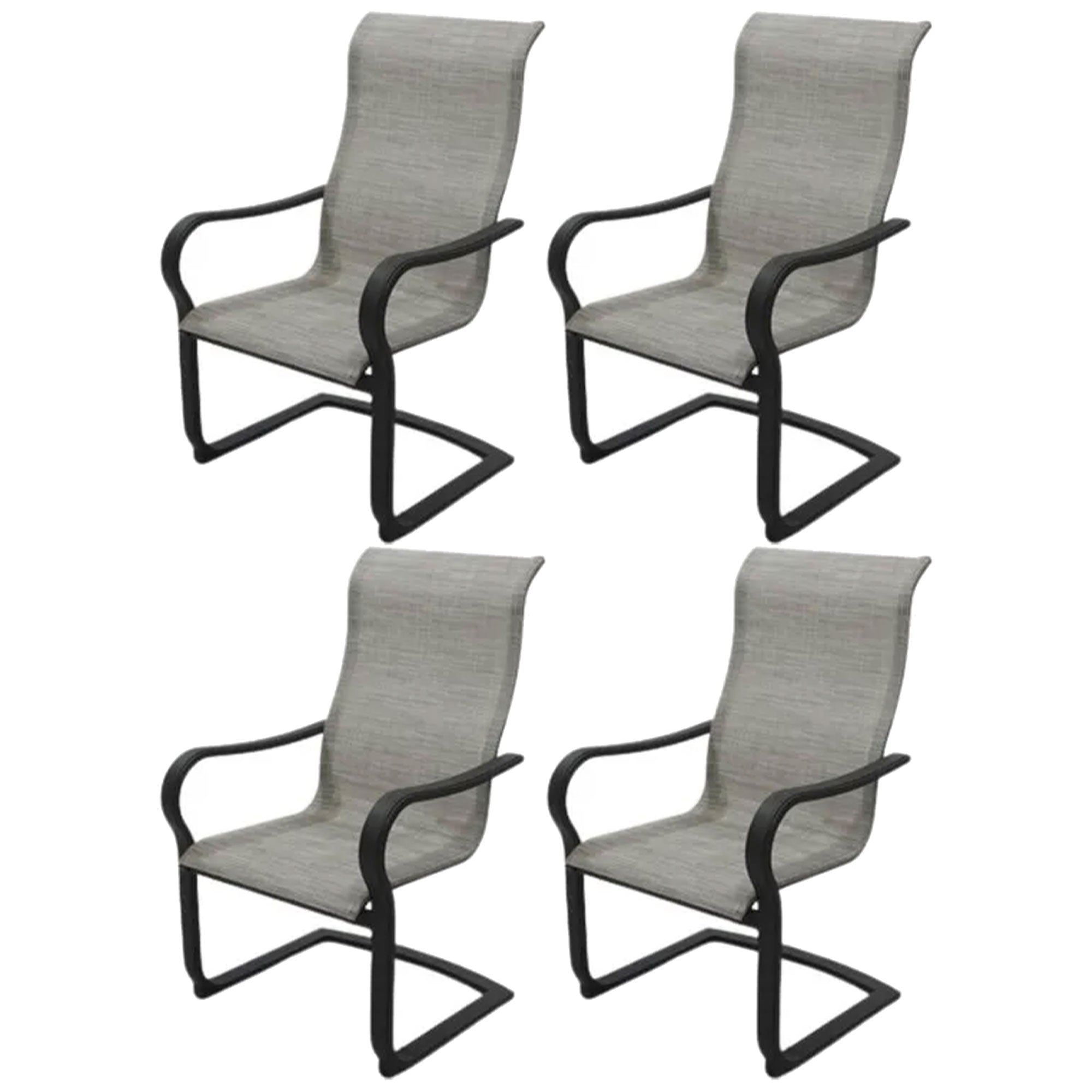 Four Seasons Courtyard Palermo C-Spring Sling Fabric Outdoor Chair, Gray, 4 Pack - VMInnovations