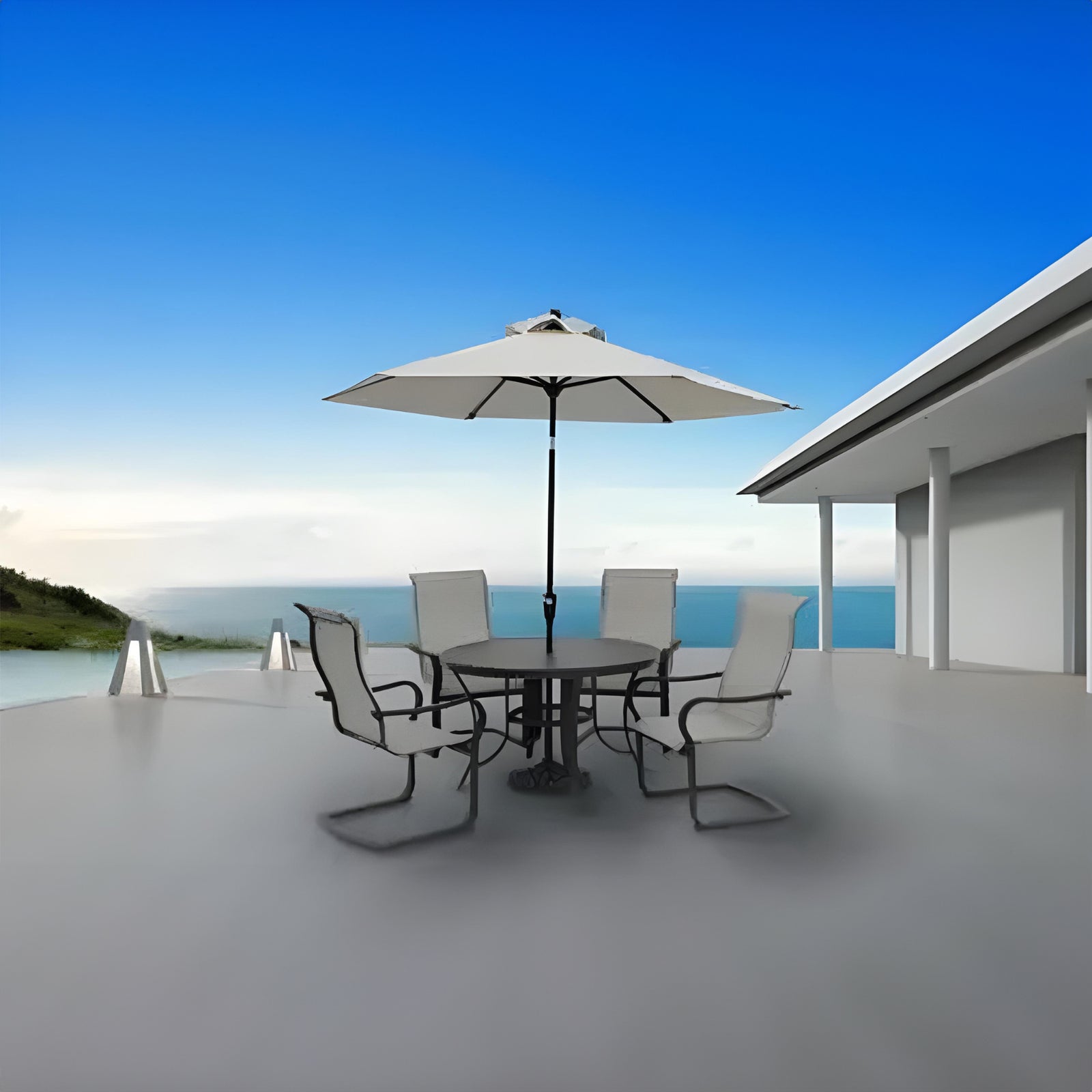 Four Seasons Courtyard Palermo C-Spring Sling Fabric Outdoor Chair, Gray, 4 Pack - VMInnovations