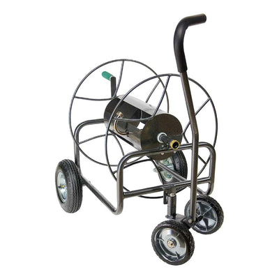 Yard Butler 4 Wheel Heavy Duty Steel Hose Truck Holds 400 Feet of Hose, Black - VMInnovations