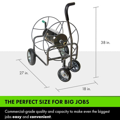 Yard Butler 4 Wheel Heavy Duty Steel Hose Truck Holds 400 Feet of Hose, Black - VMInnovations