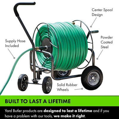 Yard Butler 4 Wheel Heavy Duty Steel Hose Truck Holds 400 Feet of Hose, Black - VMInnovations