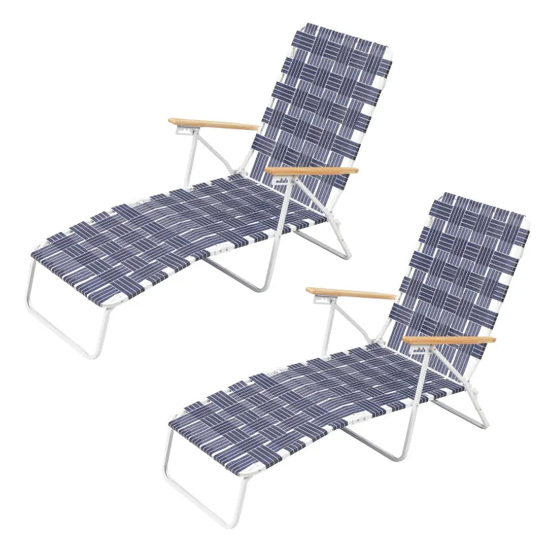 Four Seasons Courtyard High Back Web Chaise Outdoor Lounge Chair, 2pk (Open Box)