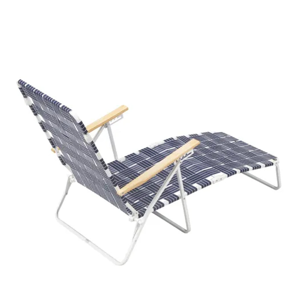 Four Seasons Courtyard High Back Web Chaise Outdoor Lounge Chair, Blue, 2 Pack