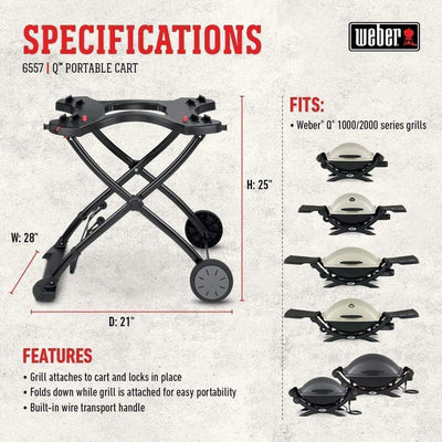 Weber Q Foldable Cart for Q1000 & 2000 Series Grills w/Handle, Black (Used) - VMInnovations