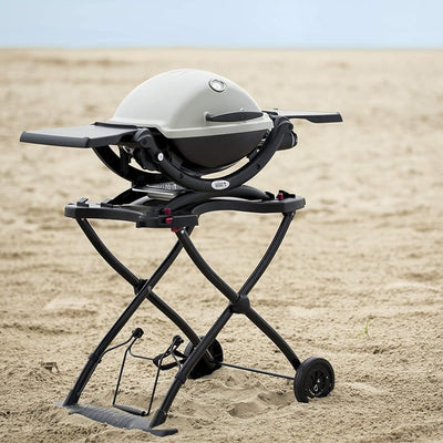 Weber Q Foldable Cart for Q1000 & 2000 Series Grills w/Handle, Black (Open Box) - VMInnovations
