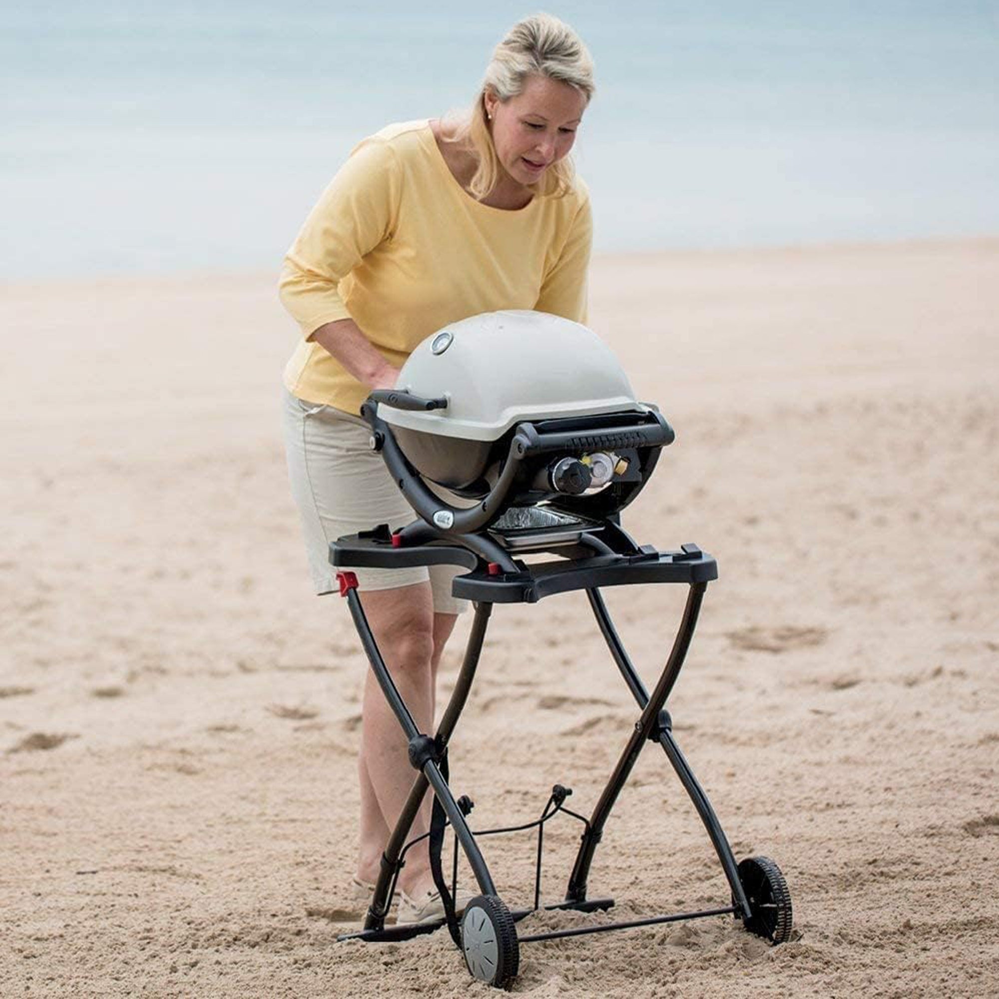 Weber Q Foldable Cart for Q1000 & 2000 Series Grills w/Handle, Black (Open Box) - VMInnovations