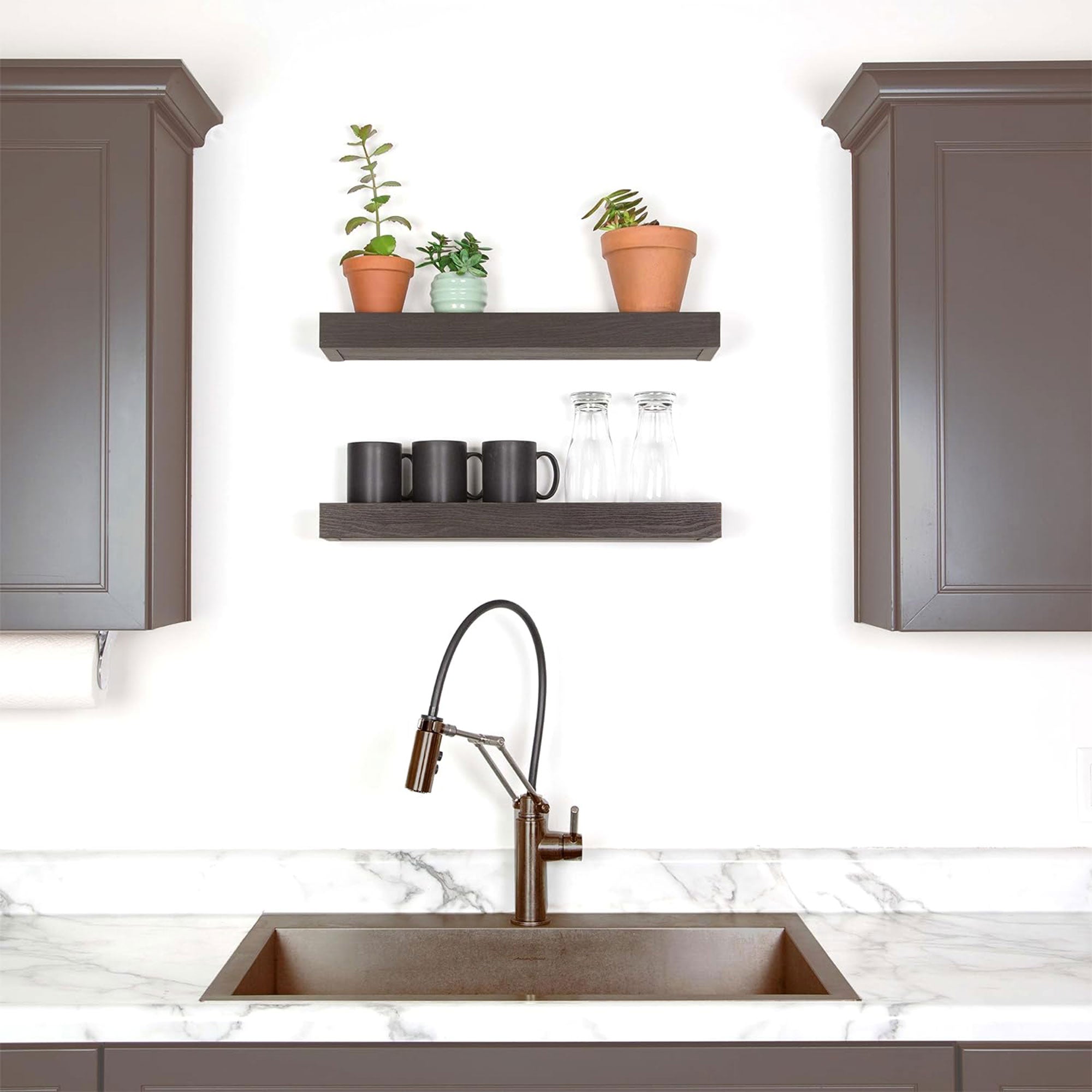 High & Mighty 18 Inch Modern Floating Shelf Holds Up To 15 lbs (2 Pk) (Open Box)