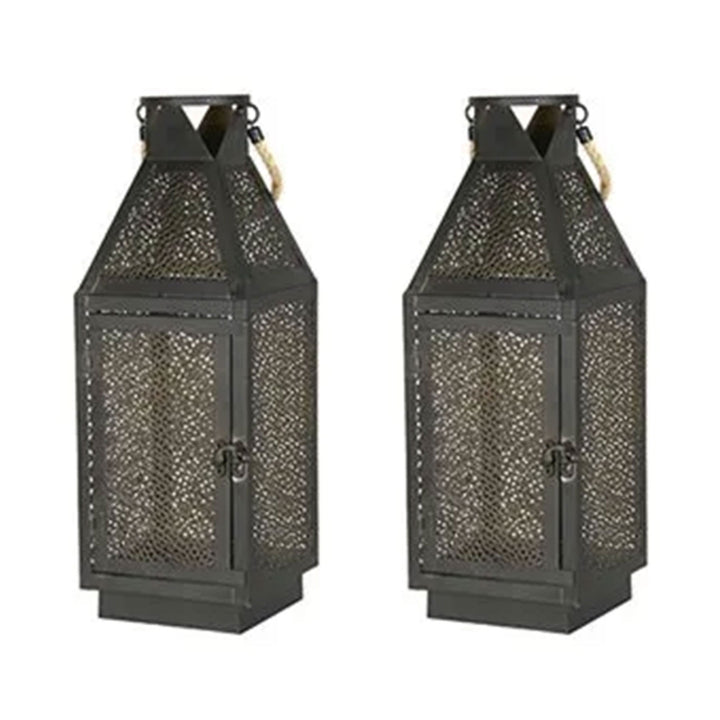 Four Seasons Courtyard 16 Inch Battery Powered 20 LED Filigree Lantern, 2 Pack