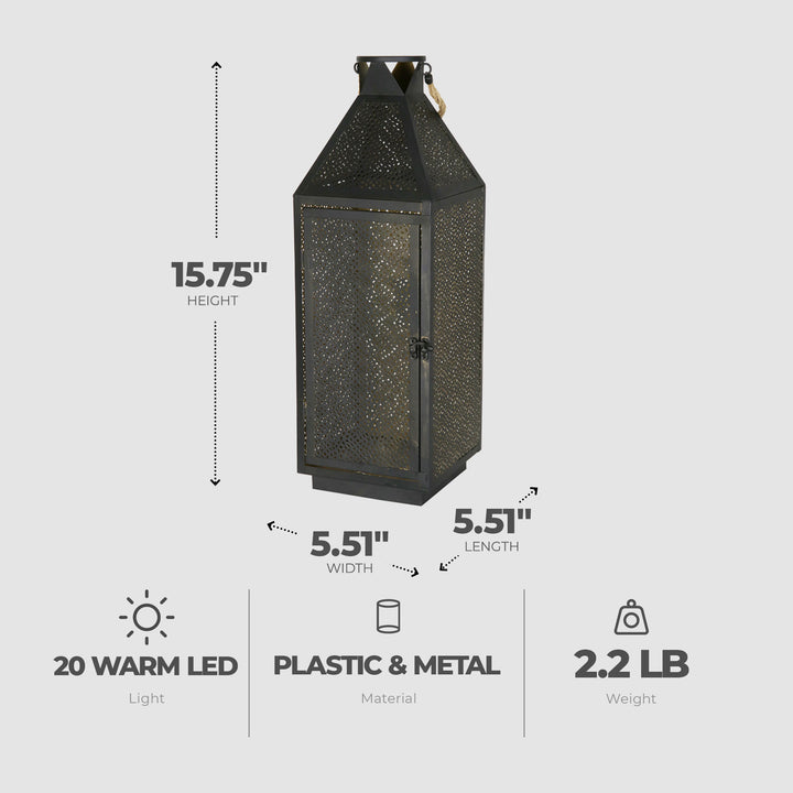 Four Seasons Courtyard 16 Inch Battery Powered 20 LED Filigree Lantern, 2 Pack