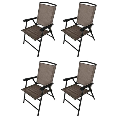 Four Seasons Courtyard Marbella Folding Sling Chair w/Steel Frame, Tan (4 Pack) - VMInnovations