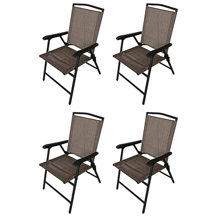 Four Seasons Courtyard Marbella Folding Sling Chair w/Steel Frame, Tan (4 Pack)