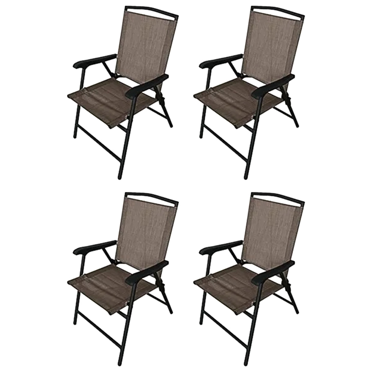 Four Seasons Courtyard Marbella Folding Sling Chair w/Steel Frame, Tan (4 Pack)
