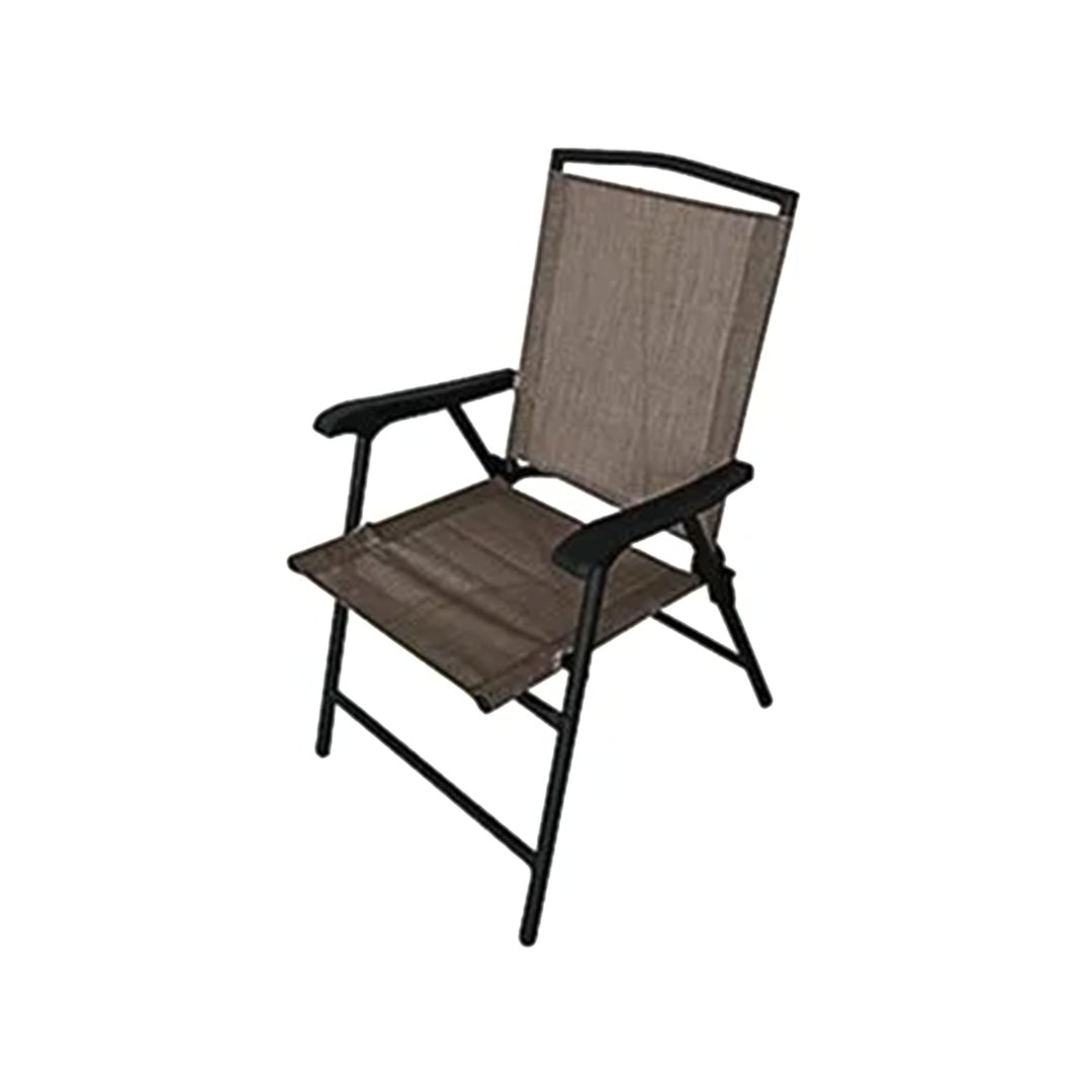 Four Seasons Courtyard Marbella Folding Sling Chair w/Steel Frame, Tan (4 Pack)