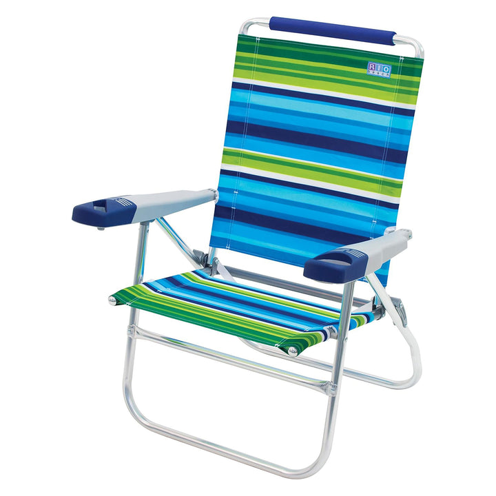 RIO Brands 15 Inch Cushioned Beach Chair w/Aluminum Frame, Blue/Green (4 Pack)
