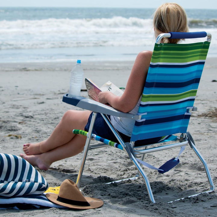 RIO Brands 15 Inch Cushioned Beach Chair w/Aluminum Frame, Blue/Green (4 Pack)