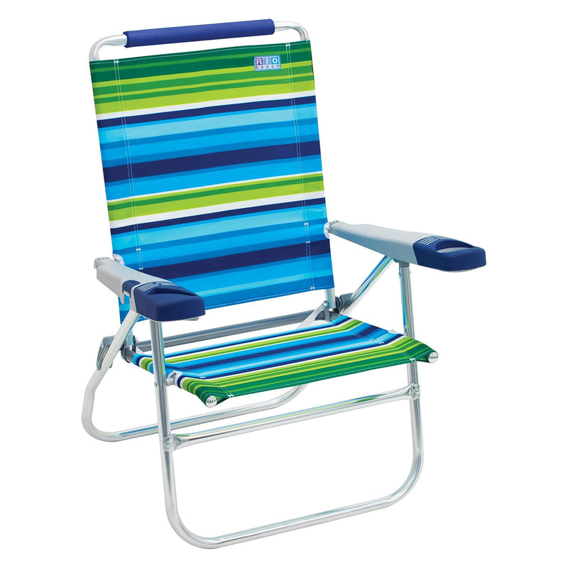 RIO Brands 15 Inch Cushioned Beach Chair w/Aluminum Frame, Blue/Green (4 Pack)