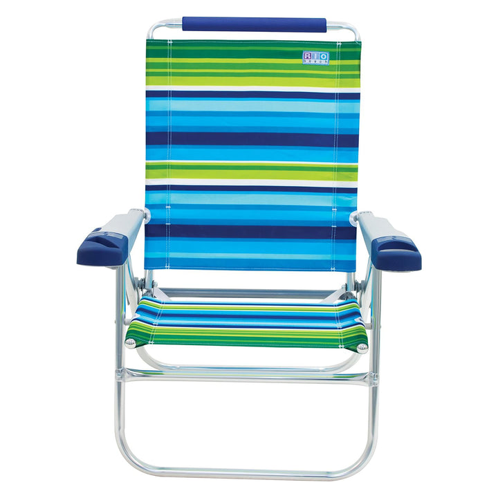RIO Brands 15 Inch Cushioned Beach Chair w/Aluminum Frame, Blue/Green (4 Pack)